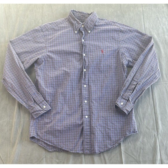Ralph Lauren Classic Shirt Men's Medium Black Blue Check Long Sleeve Button Up - Picture 1 of 6